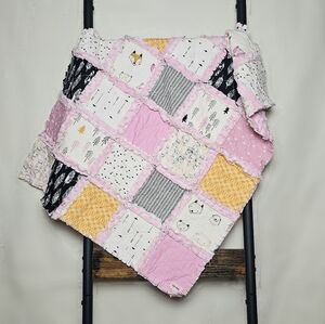 NEW Handmade Hello Bear Pink Minky Rag Quilt